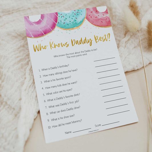 editable baby games, who knows daddy best, Printable baby shower games, donut baby games, baby shower games, fun baby shower ideas, top baby shower ideas, donut sprinkles baby shower, baby shower games, fun donut baby shower ideas