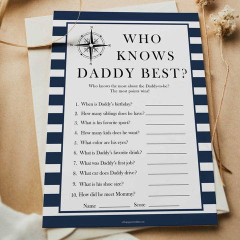 Nautical baby shower games, who knows daddy best baby shower games, printable baby shower games, baby shower games, fun baby games, ahoy its a boy, popular baby shower games, sailor baby games, boat baby games
