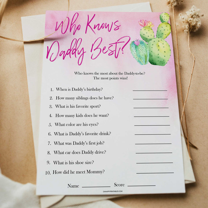 Cactus baby shower games, cactus who knows daddy best baby game, printable baby games, Mexican baby shower, Mexican baby games, fiesta baby games, popular baby games, printable baby games