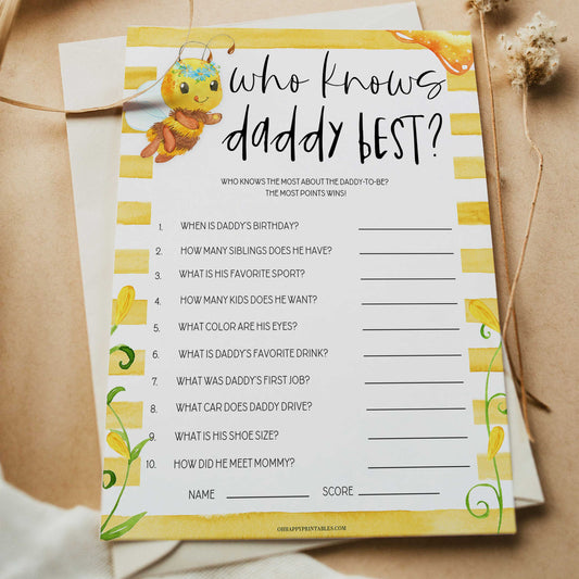 who knows daddy best game, Printable baby shower games, mommy bee fun baby games, baby shower games, fun baby shower ideas, top baby shower ideas, mommy to bee baby shower, friends baby shower ideas