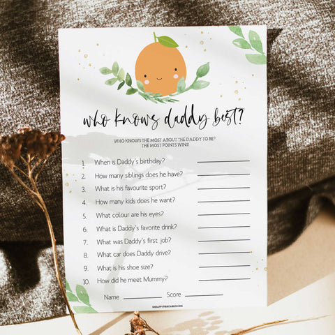 editable who knows daddy best baby shower game, printable baby shower games, little cutie baby shower games