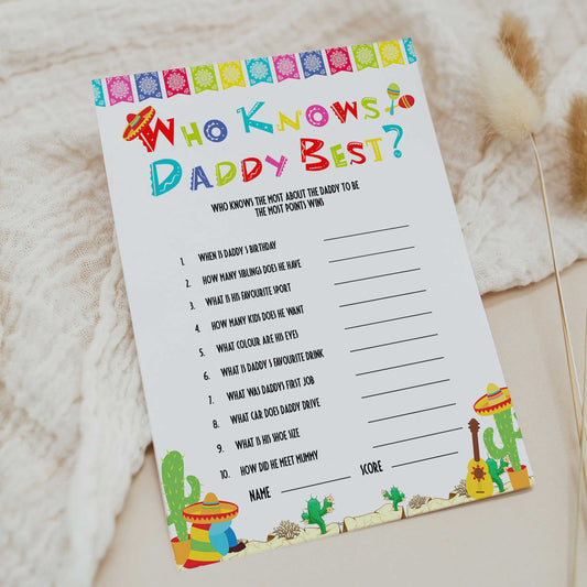 who knows daddy best game, Printable baby shower games, Mexican fiesta fun baby games, baby shower games, fun baby shower ideas, top baby shower ideas, fiesta shower baby shower, fiesta baby shower ideas