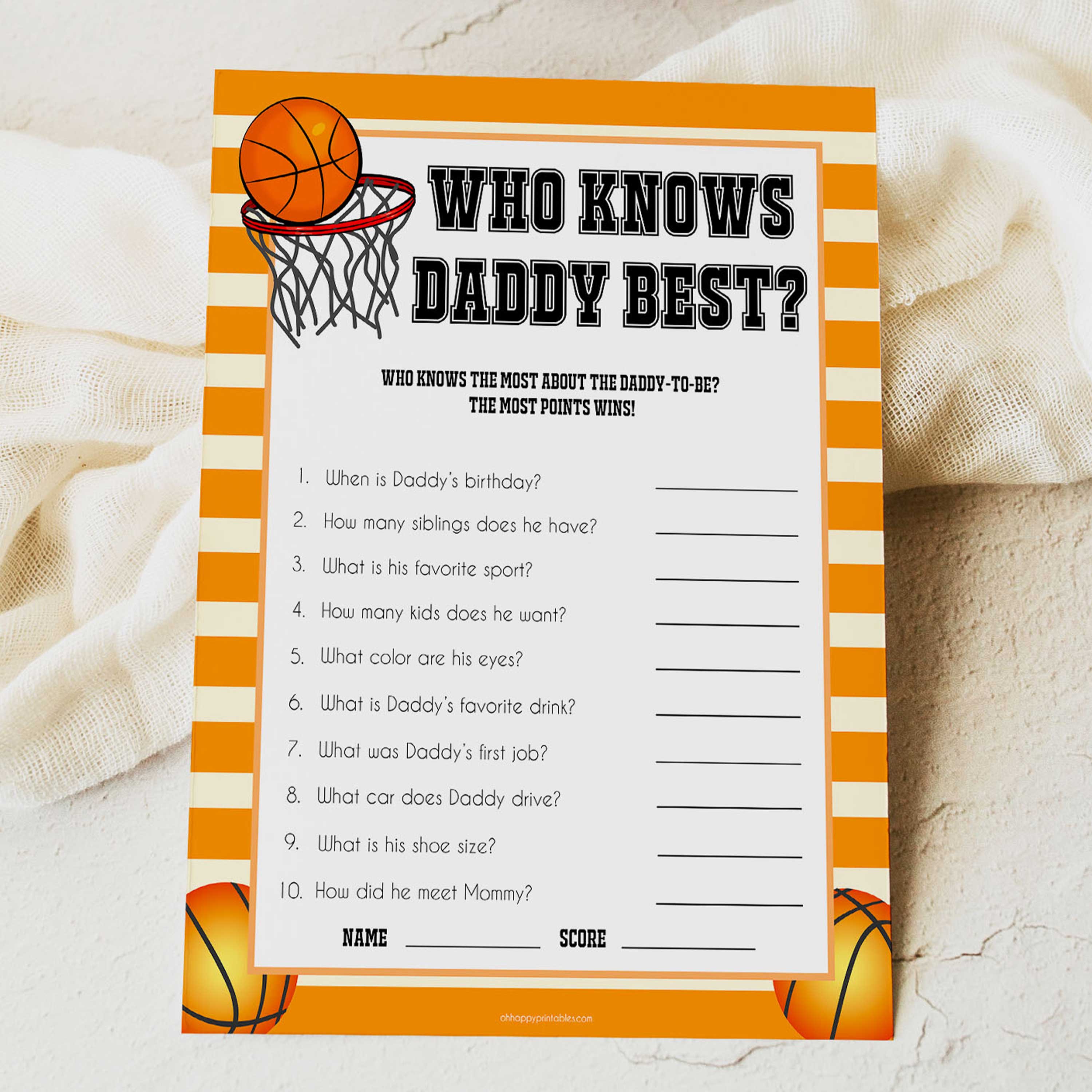 Basketball baby shower games, who knows daddy best baby game, printable baby games, basket baby games, baby shower games, basketball baby shower idea, fun baby games, popular baby games
