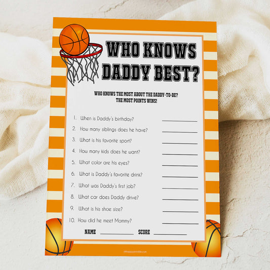 Basketball baby shower games, who knows daddy best baby game, printable baby games, basket baby games, baby shower games, basketball baby shower idea, fun baby games, popular baby games