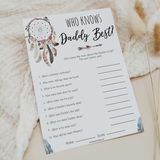 Boho baby games, who knows daddy best baby game, fun baby games, printable baby games, top 10 baby games, boho baby shower, baby games, hilarious baby games
