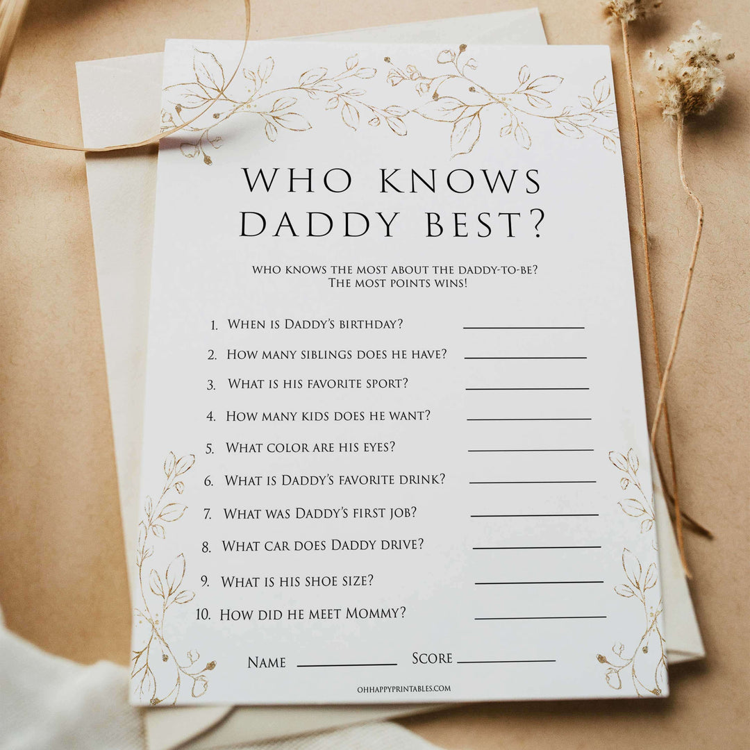 who knows daddy best baby game, Printable baby shower games, gold leaf baby games, baby shower games, fun baby shower ideas, top baby shower ideas, gold leaf baby shower, baby shower games, fun gold leaf baby shower ideas