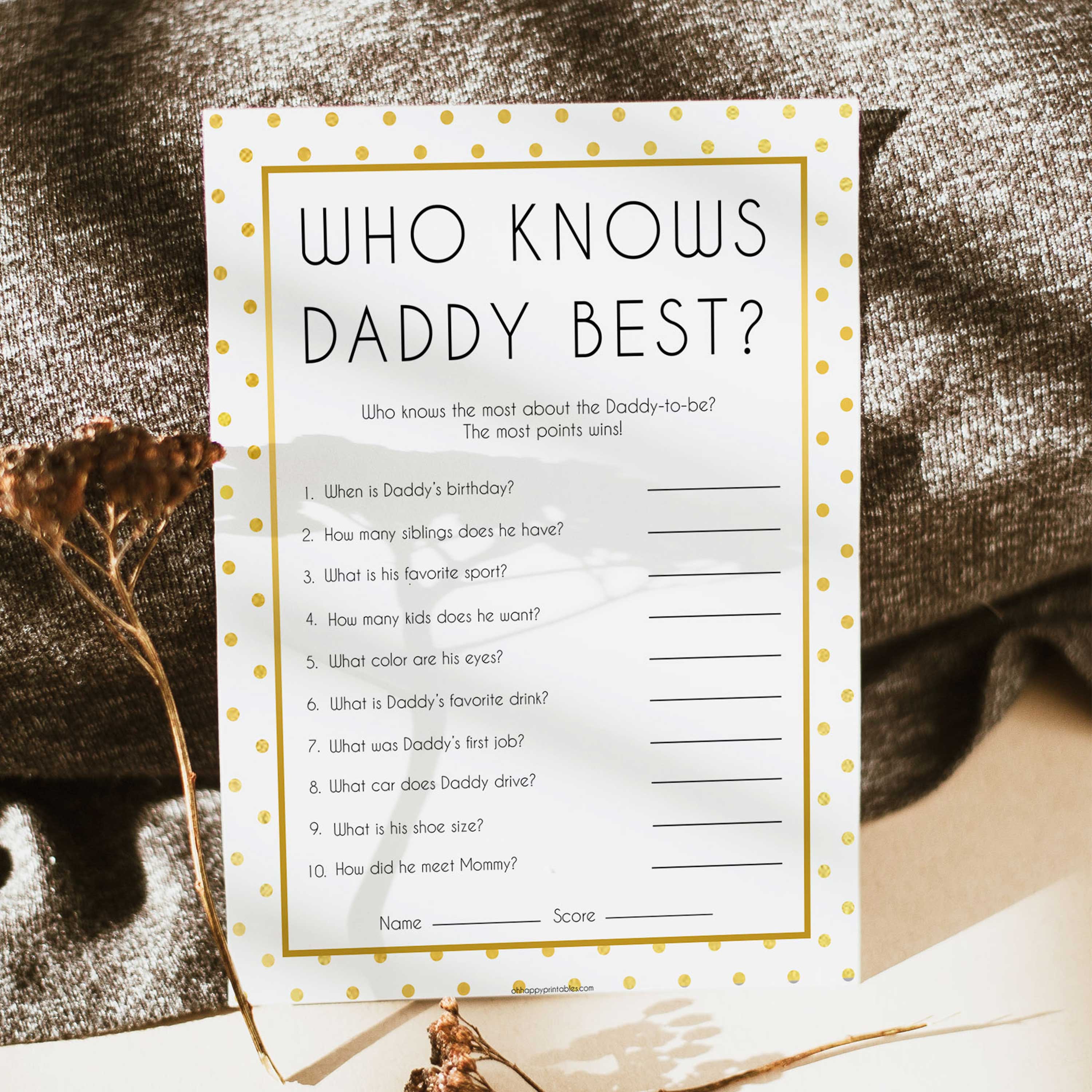 who knows daddy best baby game, Printable baby shower games, baby gold dots fun baby games, baby shower games, fun baby shower ideas, top baby shower ideas, gold glitter shower baby shower, friends baby shower ideas