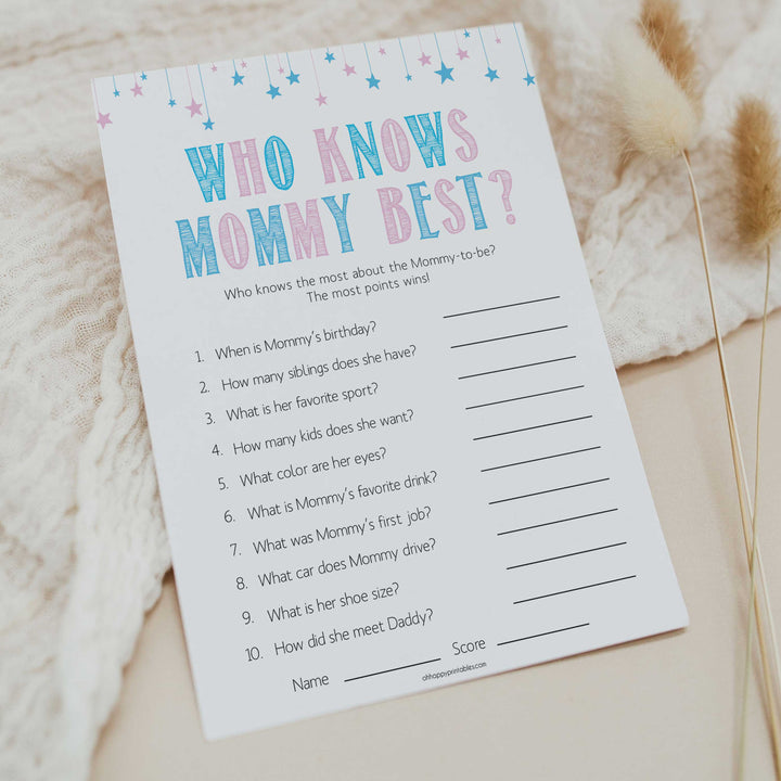 Gender reveal baby games, who knows mummy best, who knows mommy best baby game, gender reveal shower, fun baby games, gender reveal ideas, popular baby games, best baby games, printable baby games, gender reveal baby games