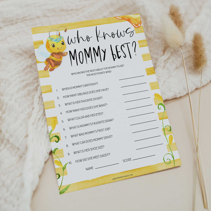 who knows mommy best game, Printable baby shower games, mommy bee fun baby games, baby shower games, fun baby shower ideas, top baby shower ideas, mommy to bee baby shower, friends baby shower ideas