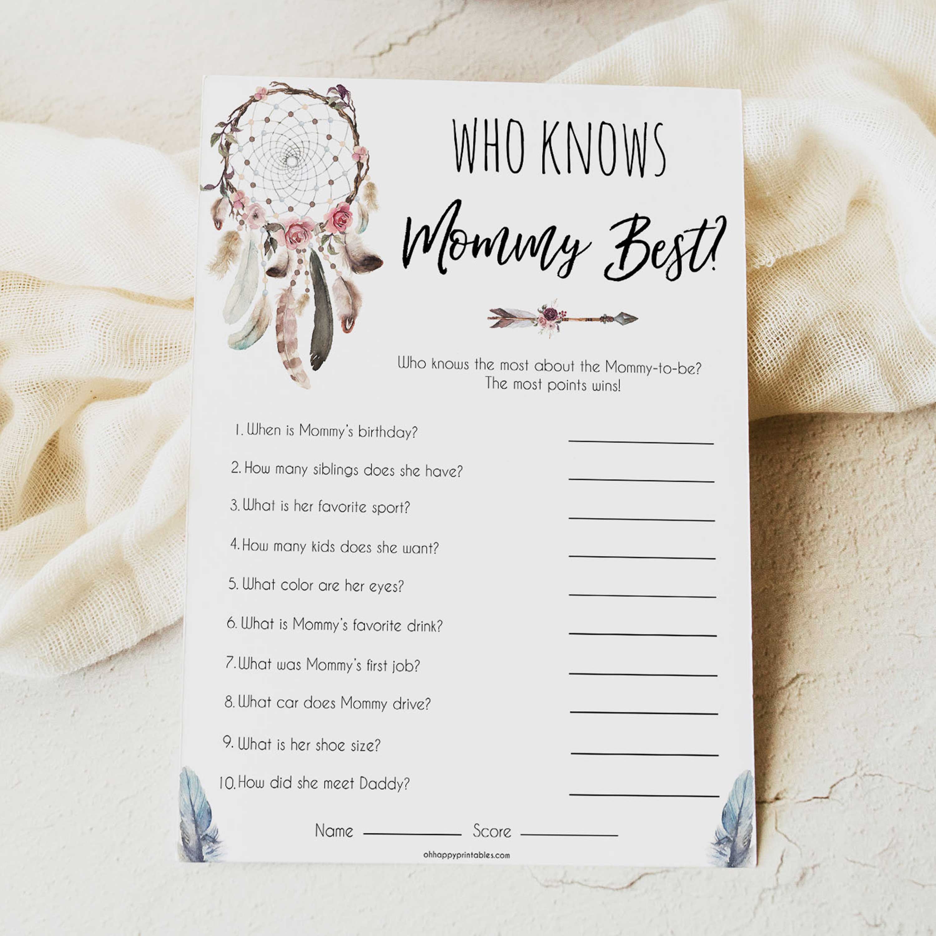 Boho baby games, who knows mommy best, who know mummy best baby game, fun baby games, printable baby games, top 10 baby games, boho baby shower, baby games, hilarious baby games