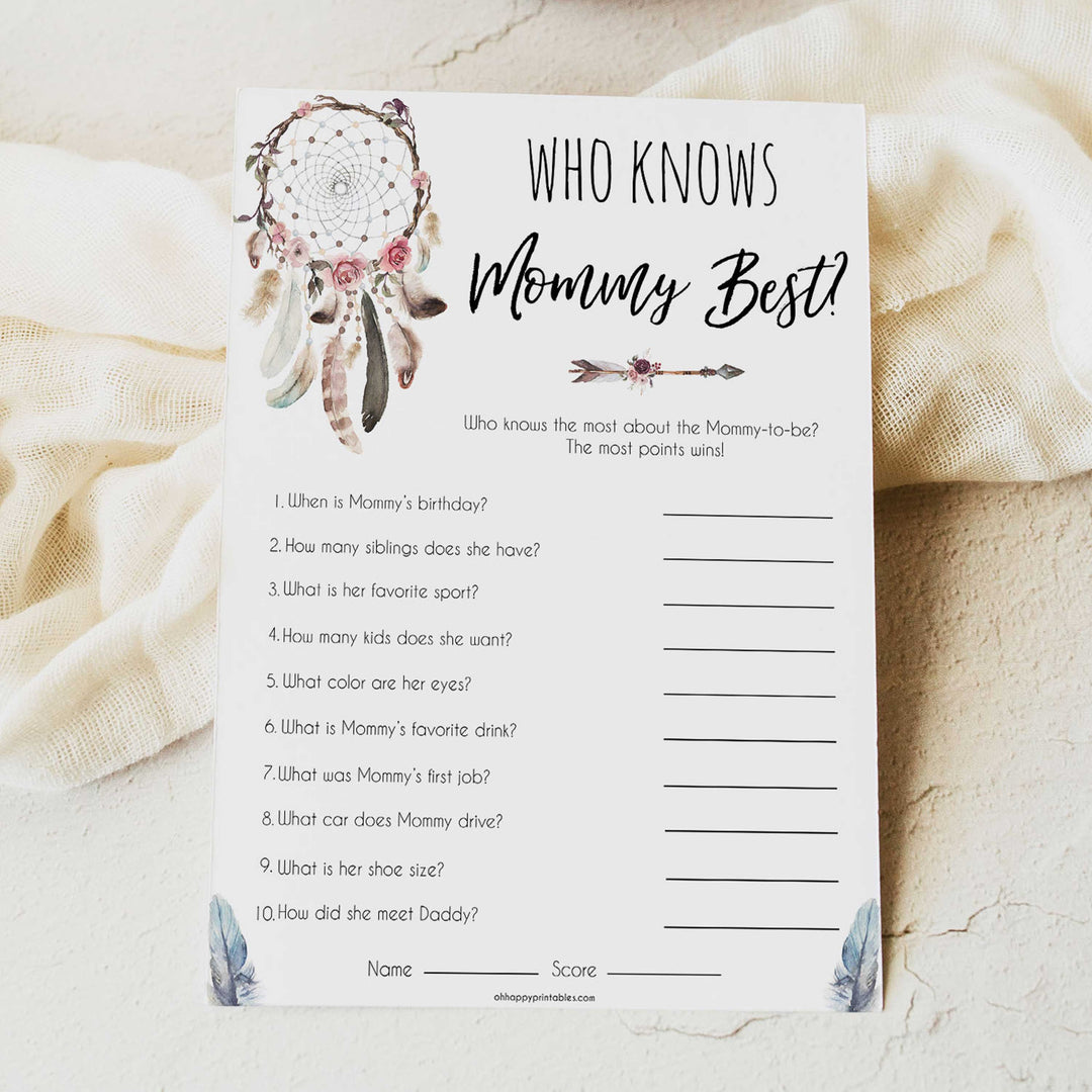 Boho baby games, who knows mommy best, who know mummy best baby game, fun baby games, printable baby games, top 10 baby games, boho baby shower, baby games, hilarious baby games