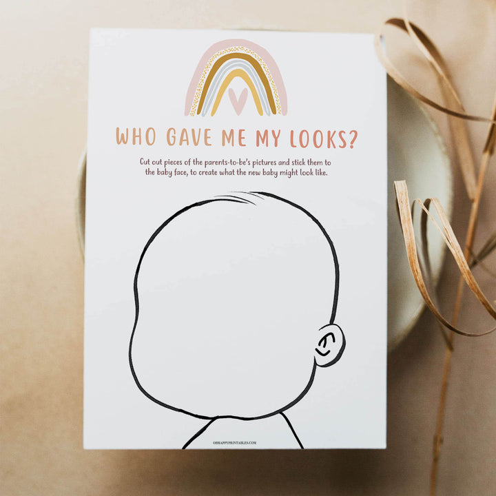 who gave me my looks baby game, Printable baby shower games, boho rainbow baby games, baby shower games, fun baby shower ideas, top baby shower ideas, boho rainbow baby shower, baby shower games, fun boho rainbow baby shower ideas