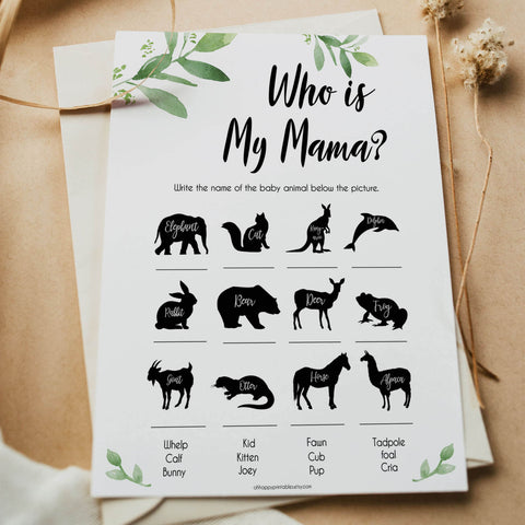 Botanical Who is My Mommy Animal Game, Who is my Mama Game, Baby Shower Games, Baby Shower Ideas, Who is my Mama, Animal Baby Game 