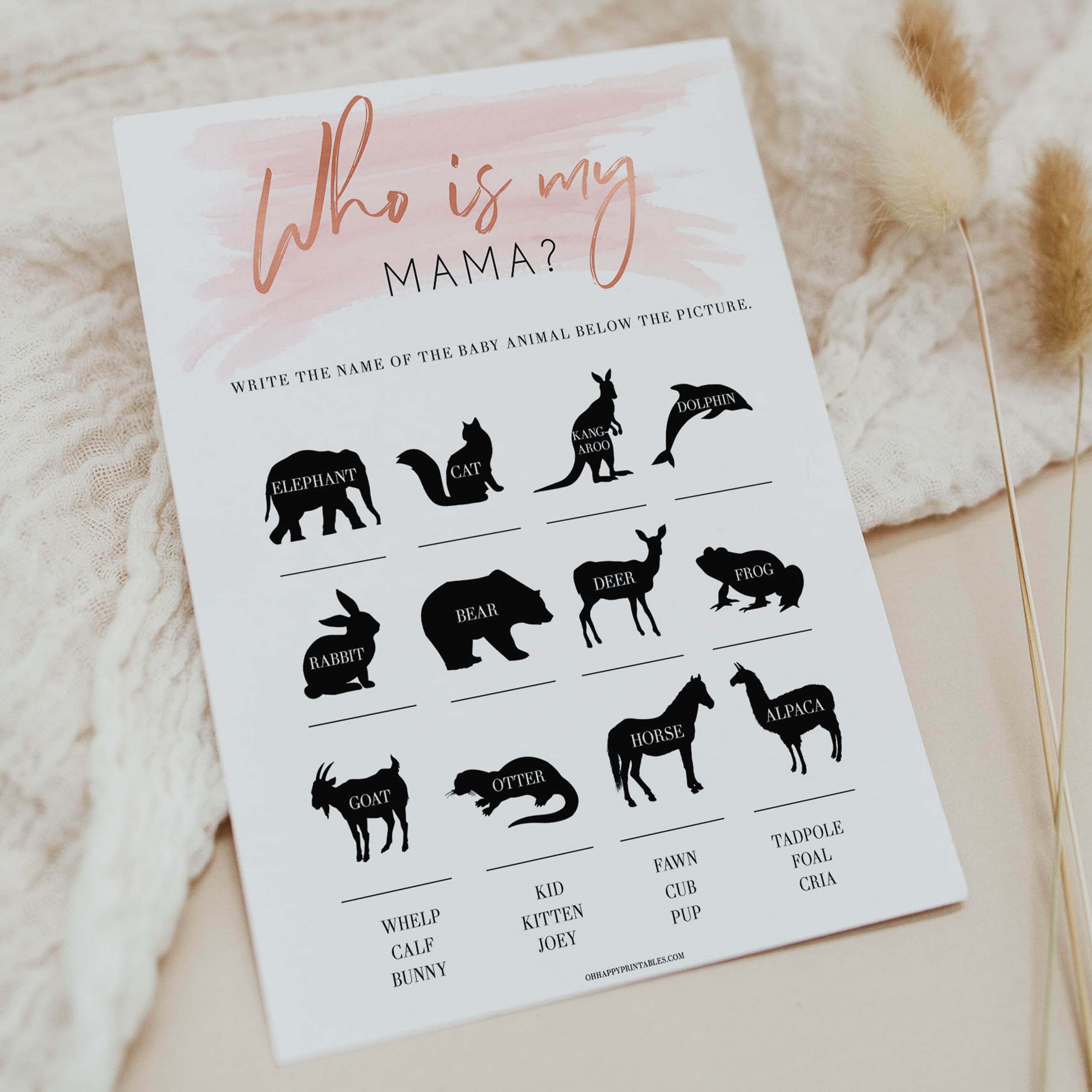 Pink Swash Who is My Mommy Animal Game, Who is my Mama Game, Printable Baby Shower Games, Baby Shower, Who is my Mama, Animal Baby Game, printable baby shower games, fun baby shower games, popular baby shower games