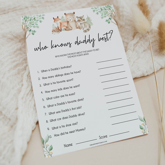 editable who knows daddy best game, Printable baby shower games, woodland animals baby games, baby shower games, fun baby shower ideas, top baby shower ideas, woodland baby shower, baby shower games, fun woodland animals baby shower ideas