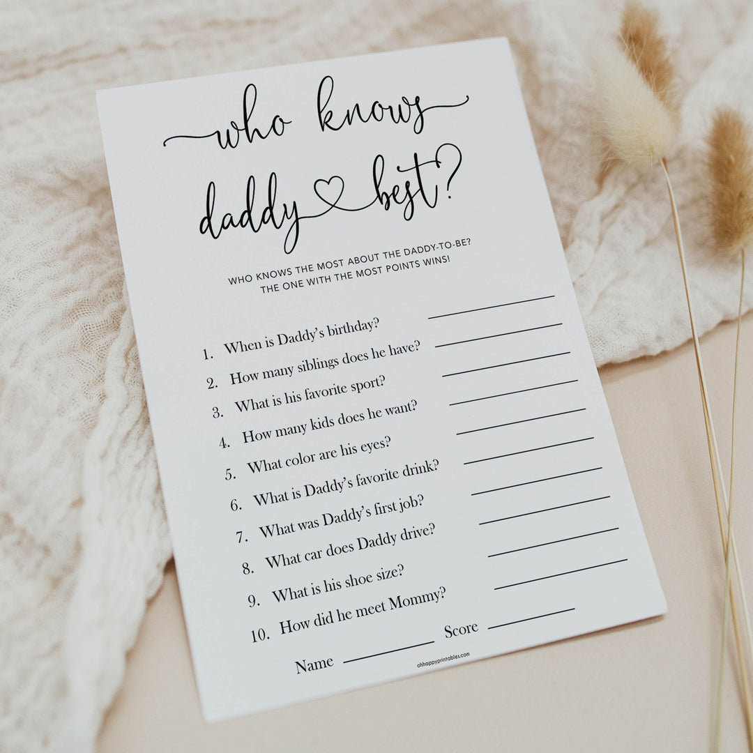 Minimalist baby shower games, who knows daddy best baby games, 10 baby game bundles, fun baby games, printable baby games, top baby games, popular baby games, labor or porn games, neutral baby games, gender reveal games