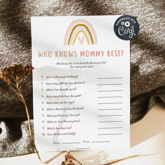 who knows mommy best game, Printable baby shower games, boho rainbow baby games, baby shower games, fun baby shower ideas, top baby shower ideas, boho rainbow baby shower, baby shower games, fun boho rainbow baby shower ideas