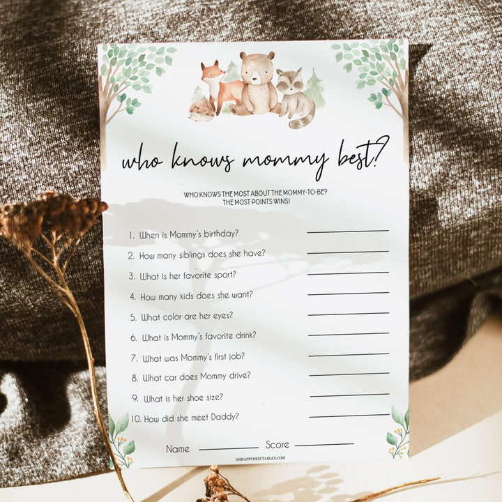 who knows mommy best baby game, Printable baby shower games, woodland animals baby games, baby shower games, fun baby shower ideas, top baby shower ideas, woodland baby shower, baby shower games, fun woodland animals baby shower ideas