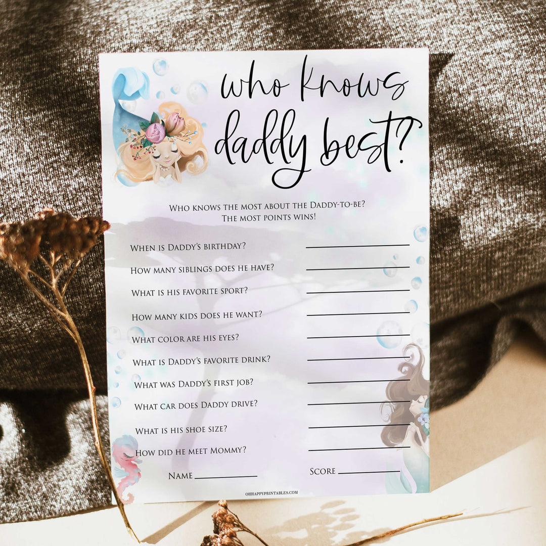 editable who knows daddy best baby game, Printable baby shower games, little mermaid baby games, baby shower games, fun baby shower ideas, top baby shower ideas, little mermaid baby shower, baby shower games, pink hearts baby shower ideas