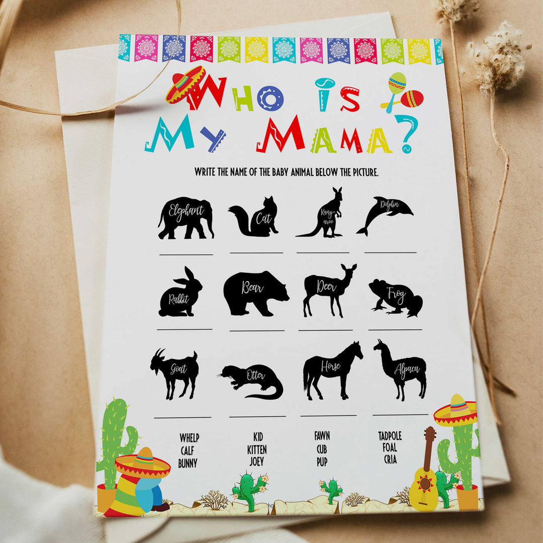 who is my mama game, Printable baby shower games, Mexican fiesta fun baby games, baby shower games, fun baby shower ideas, top baby shower ideas, fiesta shower baby shower, fiesta baby shower ideas