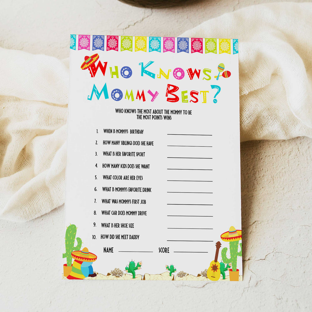 who knows mommy best game, Printable baby shower games, Mexican fiesta fun baby games, baby shower games, fun baby shower ideas, top baby shower ideas, fiesta shower baby shower, fiesta baby shower ideas