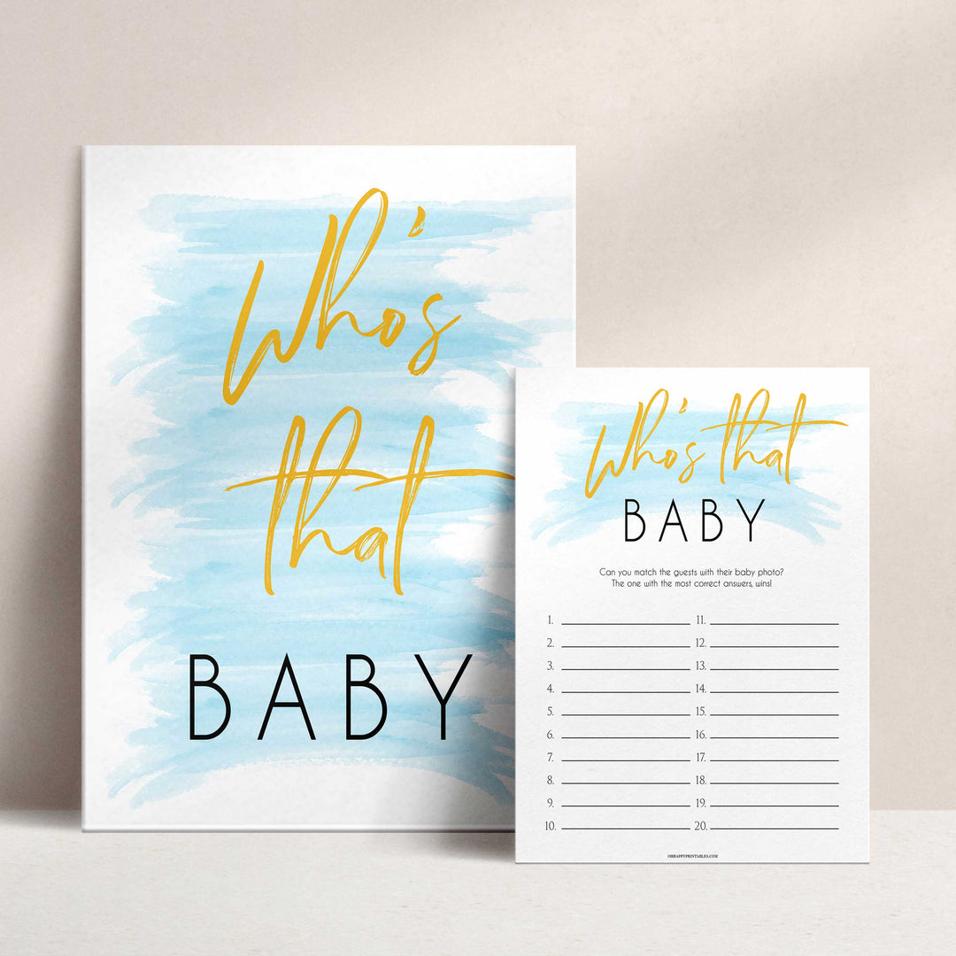 whos that baby game, guess the baby picture, printable baby games, blue baby shower games, fun baby game ideas