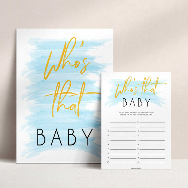 whos that baby game, guess the baby picture, printable baby games, blue baby shower games, fun baby game ideas