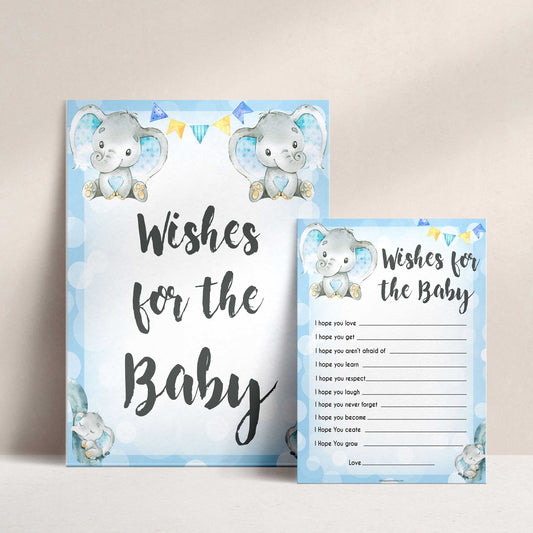 Blue elephant baby games, wishes for the baby, elephant baby games, printable baby games, top baby games, best baby shower games, baby shower ideas, fun baby games, elephant baby shower