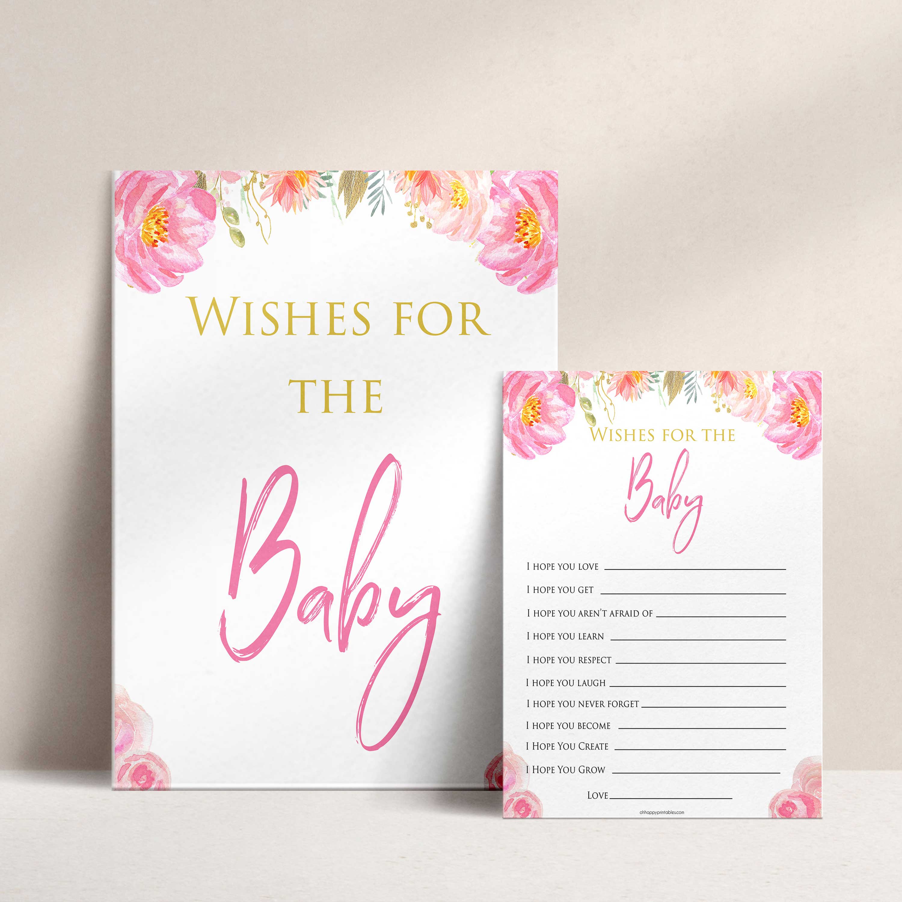 Pink blush floral baby shower wishes for the baby game, printable baby games, baby shower games, blush baby shower, floral baby games, girl baby shower ideas, pink baby shower ideas, floral baby games, popular baby games, fun baby games