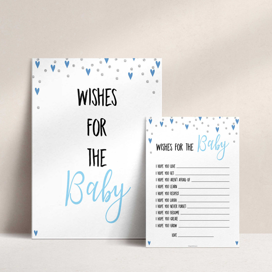 wishes for the baby, Printable baby shower games, small blue hearts fun baby games, baby shower games, fun baby shower ideas, top baby shower ideas, silver baby shower, blue hearts baby shower ideas