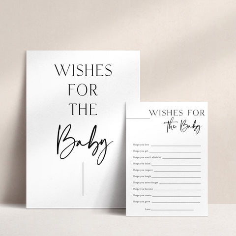 Printable baby shower game Wishes For The Baby with a modern minimalist design