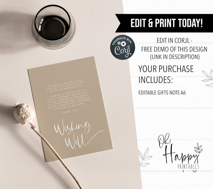 editable wishing well card, printable wishing well card, CALLIGRAPHY editable wedding invitation suite, editable wedding stationery, printable wedding stationery, modern wedding items, wedding save the dates