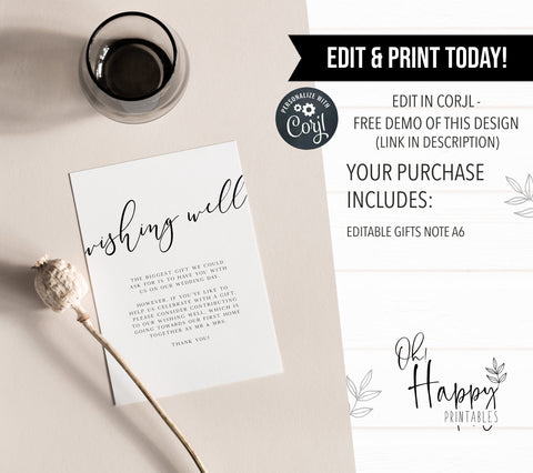 wishing well card, CALLIGRAPHY editable wedding invitation suite, editable wedding stationery, printable wedding stationery, modern wedding items, wedding save the dates