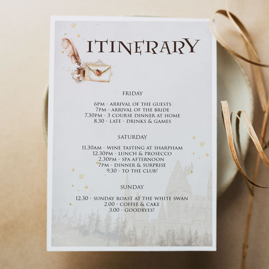 editable bridal itinerary, printable bridal itinerary, harry potter bridal shower