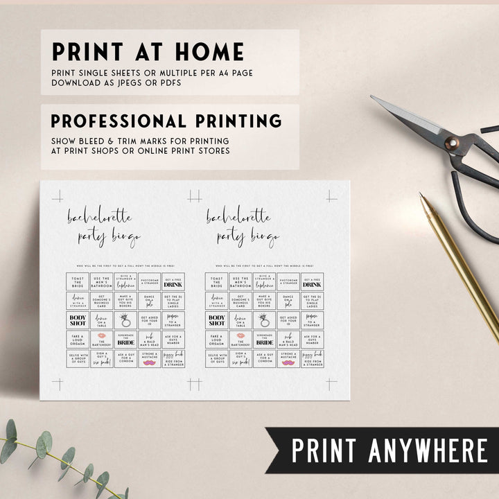 Fully editable and printable bridal shower bachelorette party bingo game with a modern minimalist design. Perfect for a modern simple bridal shower themed party