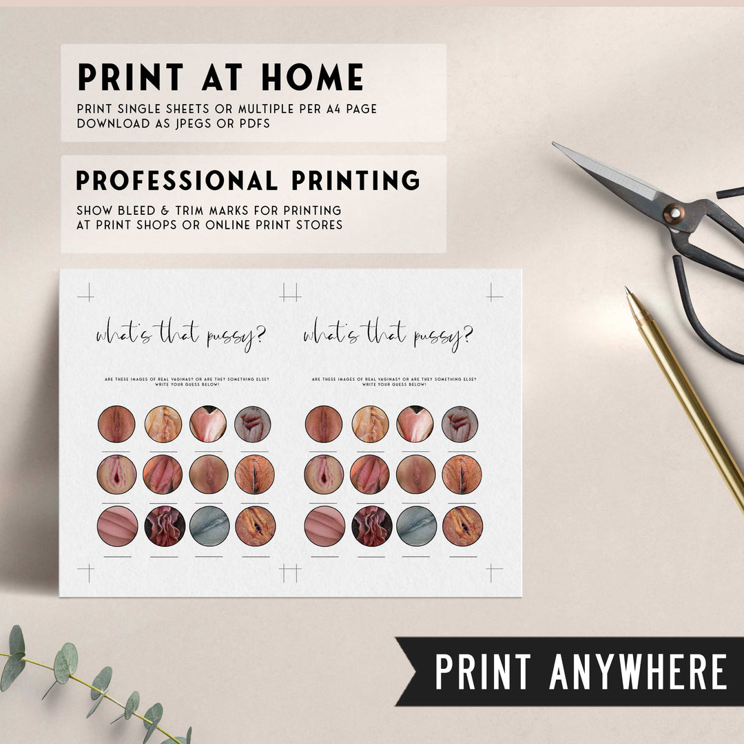 Fully editable and printable bridal shower what's that pussy game with a modern minimalist design. Perfect for a modern simple bridal shower themed party