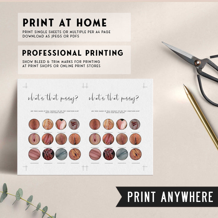 Fully editable and printable bridal shower what's that pussy game with a modern minimalist design. Perfect for a modern simple bridal shower themed party