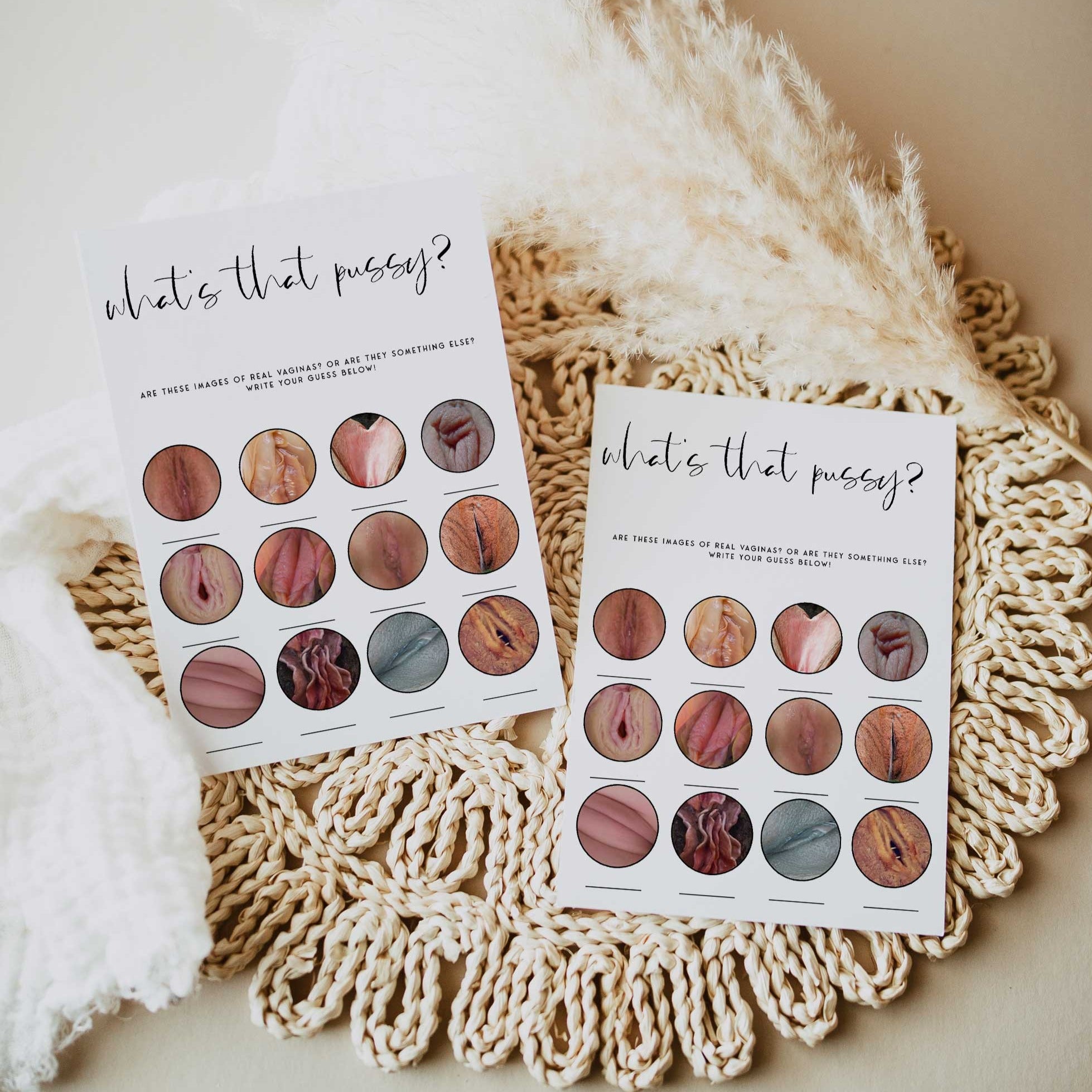 Fully editable and printable bridal shower what's that pussy game with a modern minimalist design. Perfect for a modern simple bridal shower themed party