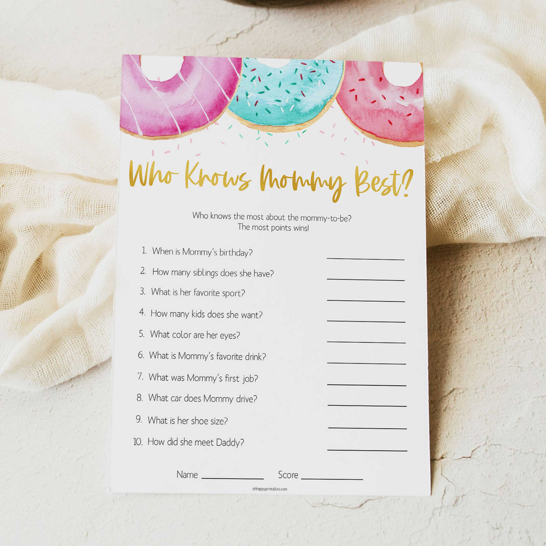 editable baby games, who knows mommy best game, Printable baby shower games, donut baby games, baby shower games, fun baby shower ideas, top baby shower ideas, donut sprinkles baby shower, baby shower games, fun donut baby shower ideas