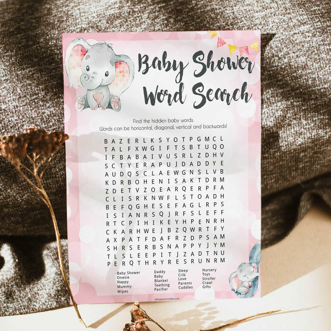 baby word search game, Printable baby shower games, fun abby games, baby shower games, fun baby shower ideas, top baby shower ideas, pink elephant baby shower, pink baby shower ideas