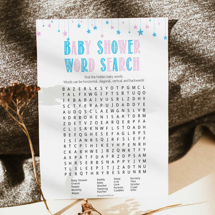 Gender reveal baby games, baby shower word search, baby word search, printable baby shower games, fun baby games, top baby games, best baby games, baby shower games