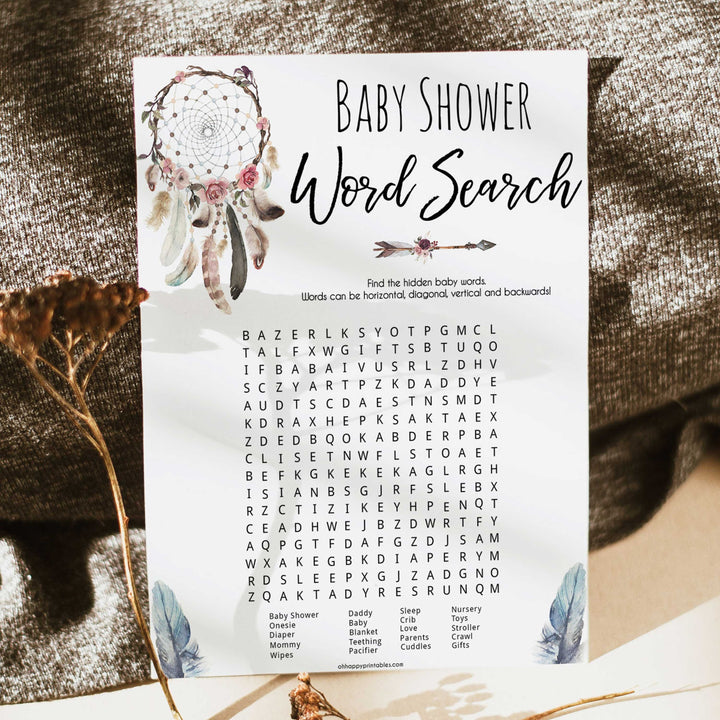Boho baby games, word search baby game, fun baby games, printable baby games, top 10 baby games, boho baby shower, baby games, hilarious baby games