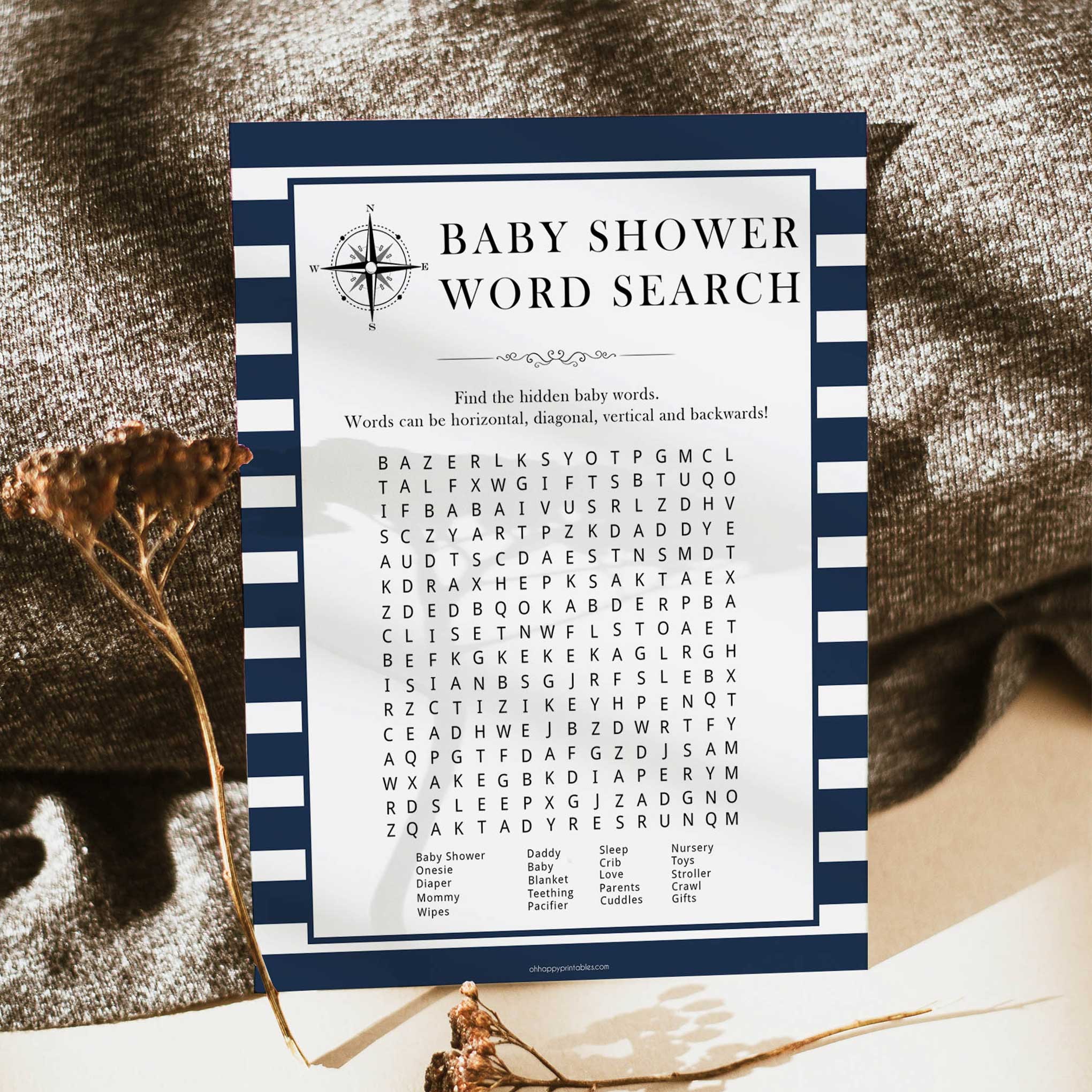 baby shower word search game, baby word search game, Printable baby shower games, nautical baby shower games, nautical baby games, fun baby shower games, top baby shower ideas