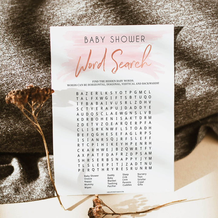 Pink swash baby games, baby shower word search, printable baby games, fun baby games, pink baby shower, top baby games, fun baby games, its a girl baby game