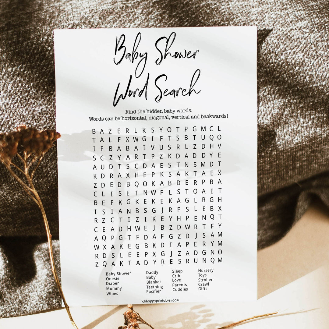 baby shower word search, printable baby shower games, gender neutral baby shower games, fun baby games, fun baby shower ideas