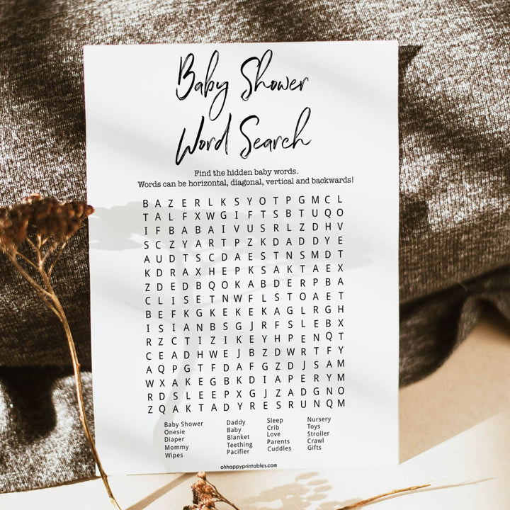 baby shower word search, printable baby shower games, gender neutral baby shower games, fun baby games, fun baby shower ideas