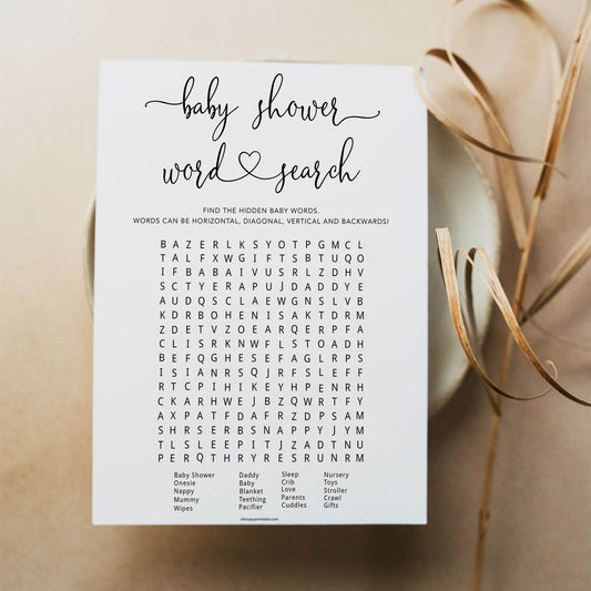 Minimalist baby shower games, word search baby games, 10 baby game bundles, fun baby games, printable baby games, top baby games, popular baby games, labor or porn games, neutral baby games, gender reveal games