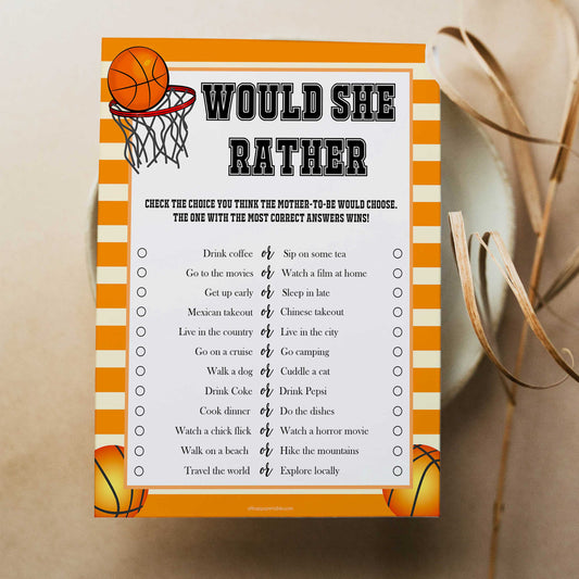 baby would she rather, would she rather game, Printable baby shower games, basketball fun baby games, baby shower games, fun baby shower ideas, top baby shower ideas, basketball baby shower, basketball baby shower ideas