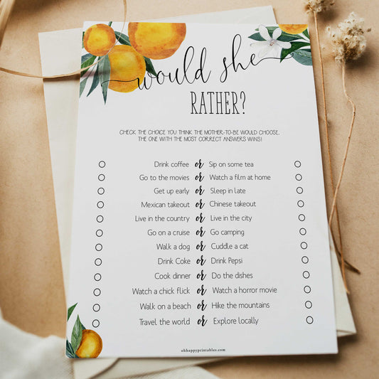 would she rather baby shower game, Printable baby shower games, little cutie baby games, baby shower games, fun baby shower ideas, top baby shower ideas, little cutie baby shower, baby shower games, fun little cutie baby shower ideas, citrus baby shower games, citrus baby shower, orange baby shower