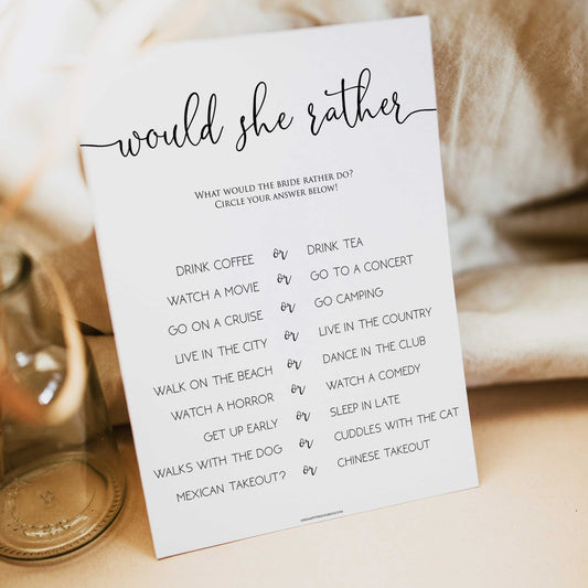 minimalist bridal shower games, would she rather, bridal shower games bundle, printable bridal games, bridal shower games, how knows the bridal, top bridal shower games